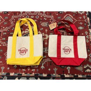 Lot of 2 Trader Joe’s Mini Canvas Tote Bags - Yellow and Red Collectible